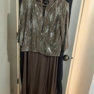 Sequined A-Line Midi Dress and Jacket Pewter Size 14